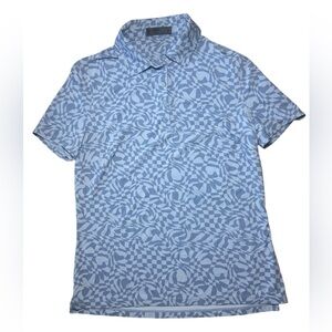 G/Fore Women's Sz Small Blue Distorted Check Silky Tech Golf Polo Nylon Fjord